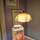 Suspension abat jour en toile de Jouy et opaline drapée rose