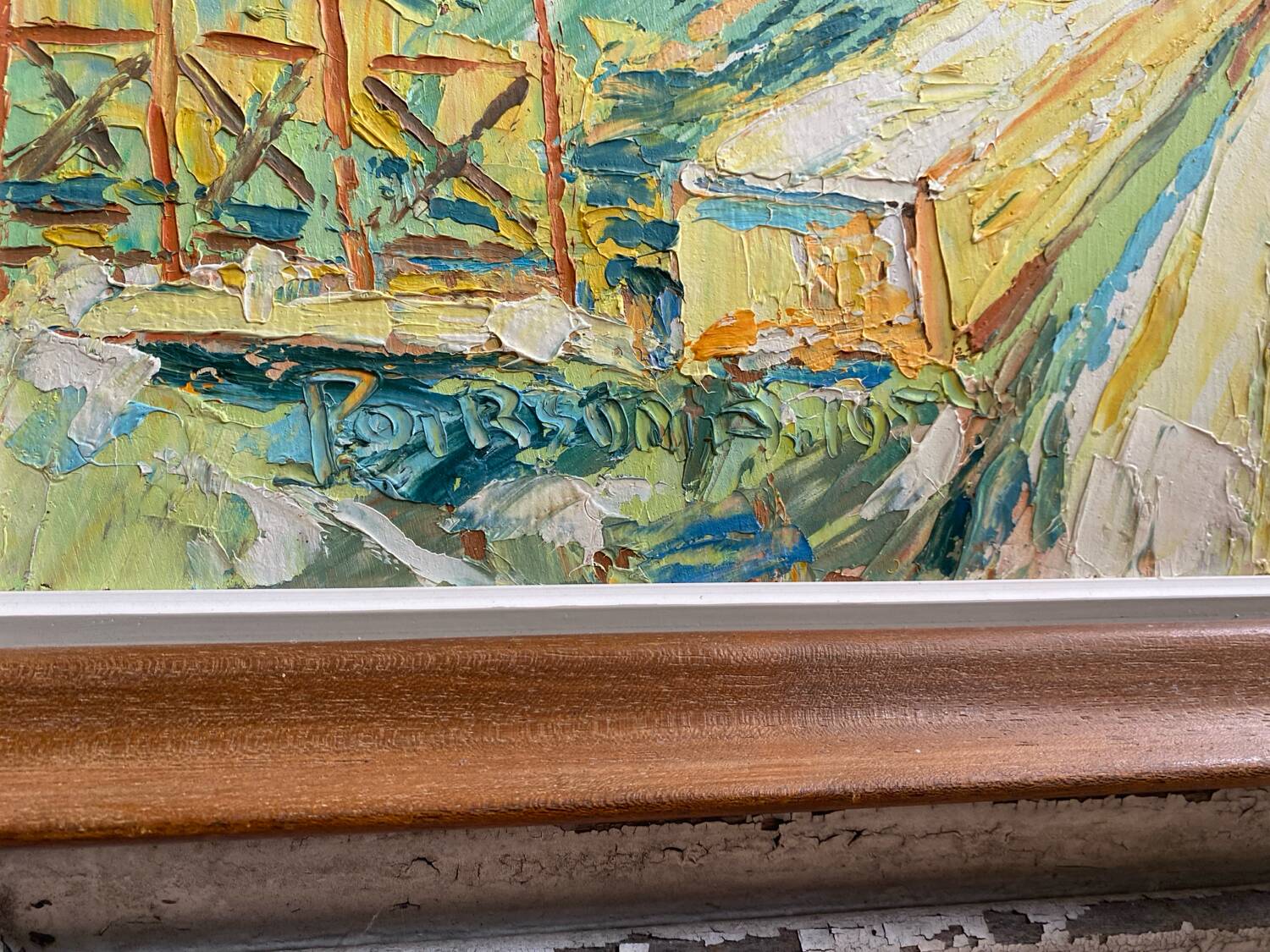 Old oil on panel andré poirson 1954 + vintage wood frame