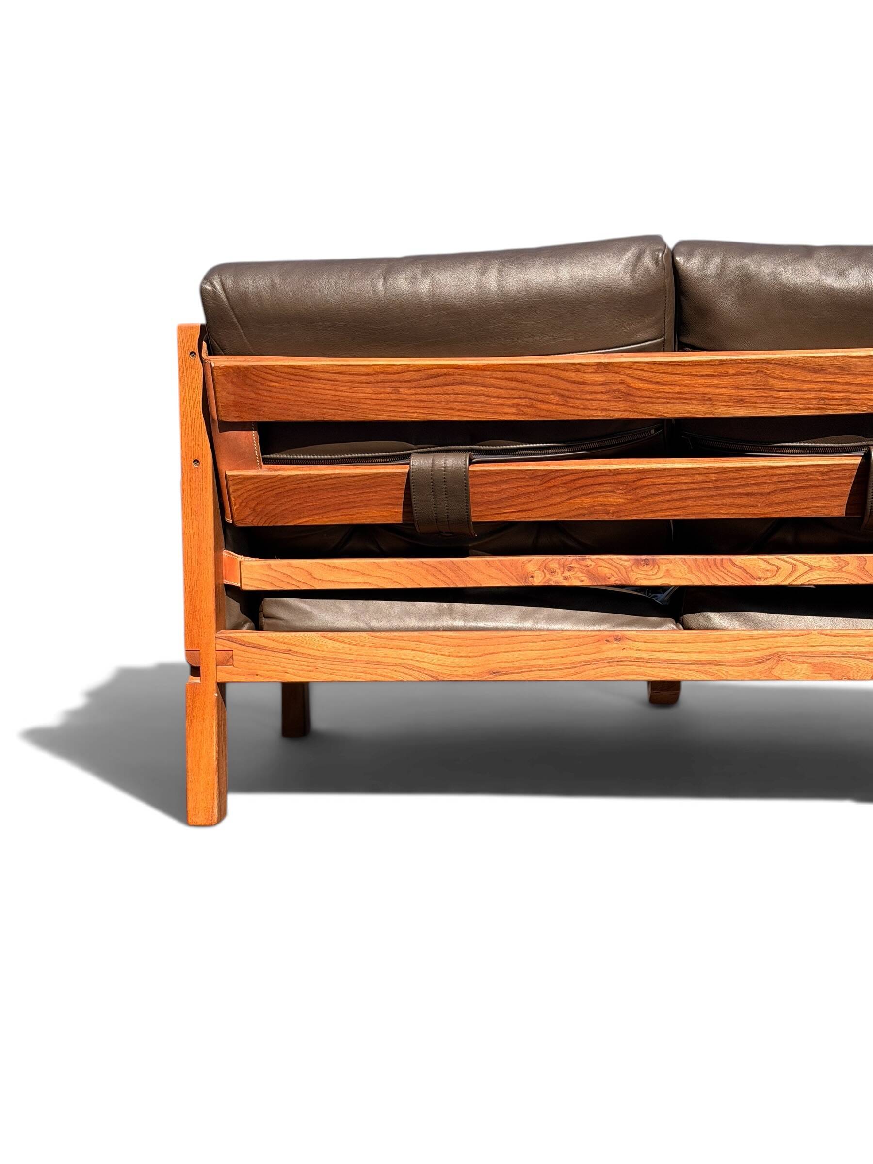 Ensemble Salon Pierre Chapo - Canapé S32 & Fauteuil S15 - Orme & Cuir Brun