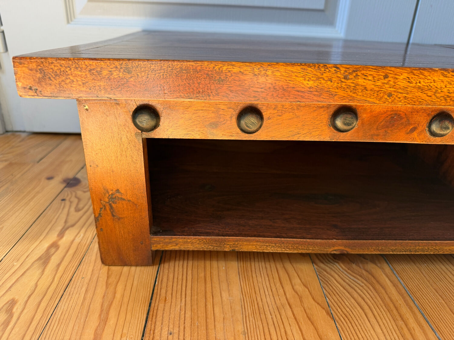 Pair of solid wood coffee tables – rustic / wabi-sabi style (1950-198)