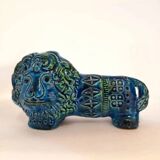 Vintage Lion statue, design Aldo Londi for Bitossi, Rimini blue series