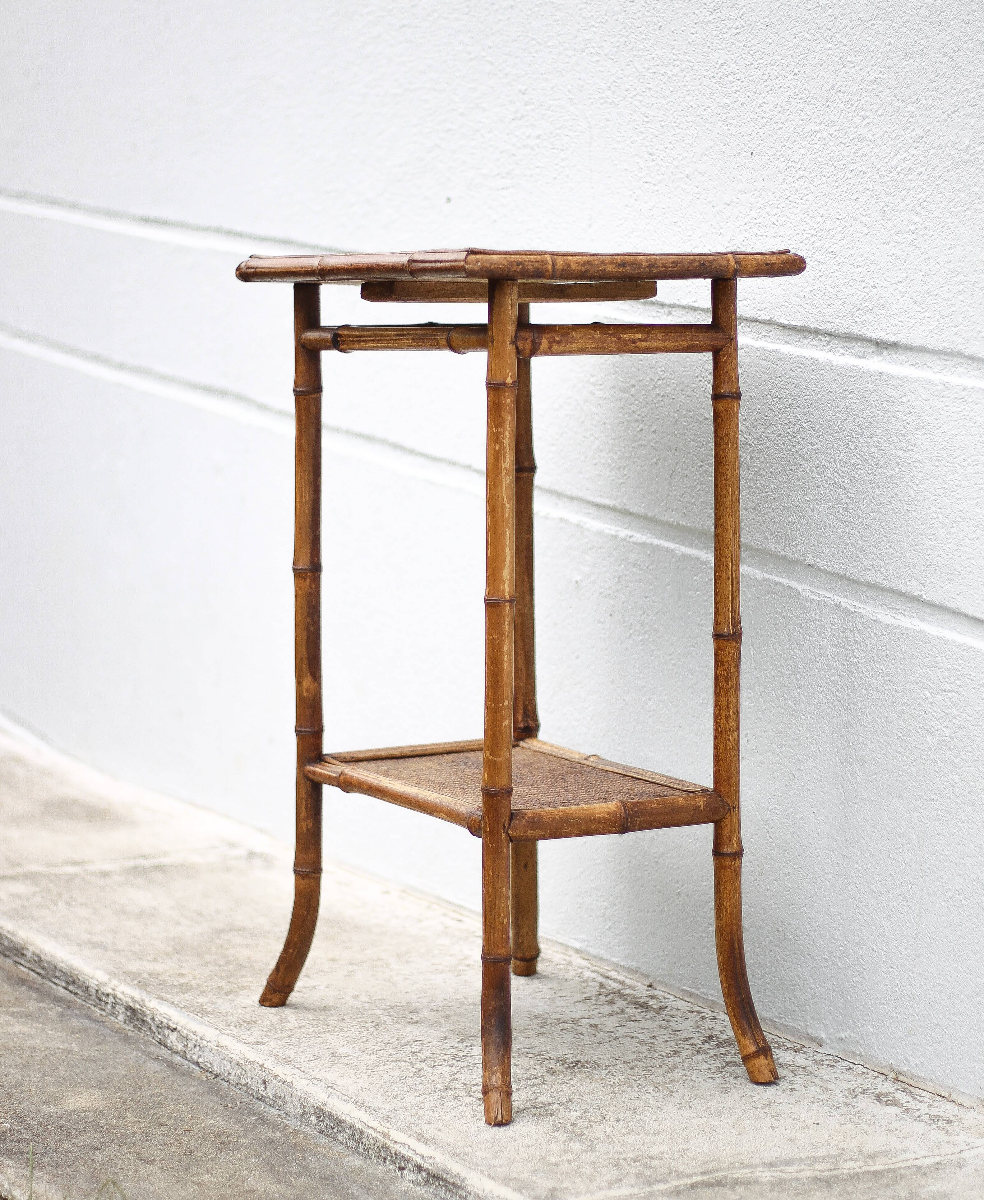 Bamboo and woven wicker table, vintage bamboo console, side table