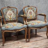 Pair of Louis XV style cabriolet armchairs in walnut