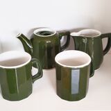 Bistro service, mugs, milk jug, green porcelain bistro coffee maker