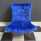 iconic Miroslav Navratil chair blue fluffy fabric for Český Nábytek 1960s