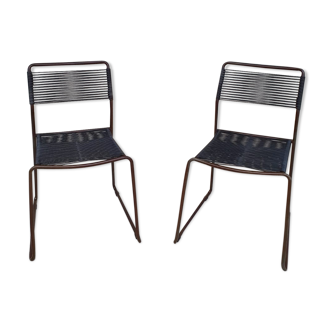 Pair of italian spaghetti distressed dining chairs