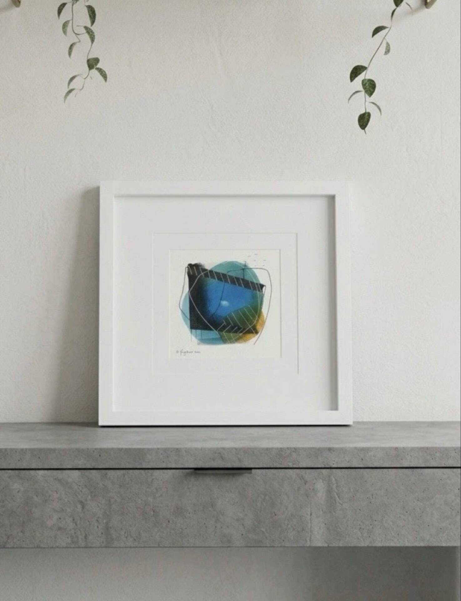 Original Abstract Drawing Framed 33x33 cm
