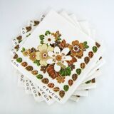 6 cotton napkins - brown and green floral pattern - Gévéor France - vintage 70s