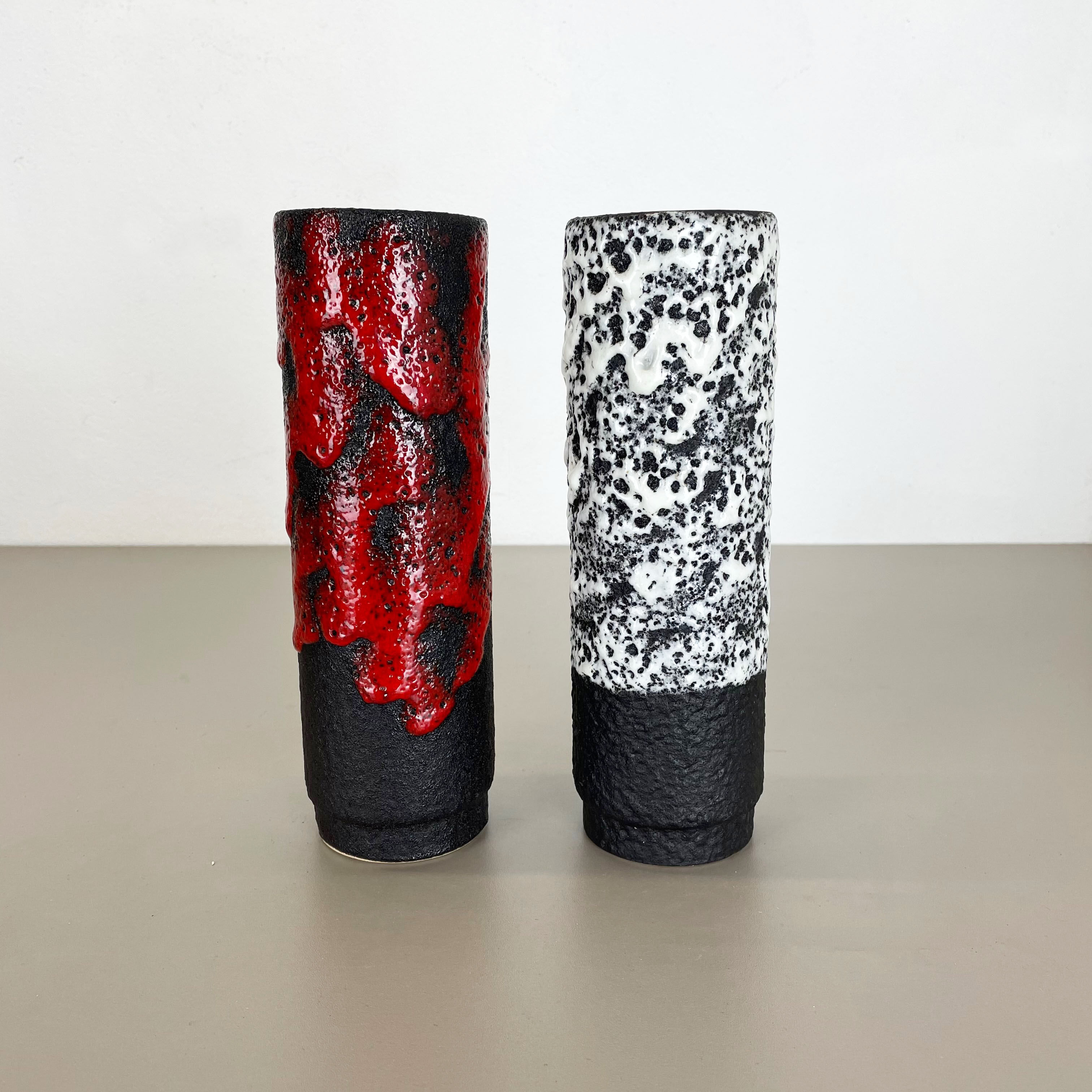 Set of Two Pottery Fat Lava Vases "Black-red-white" by Jopeko, Germany, 1970s