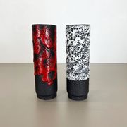 Set of Two Pottery Fat Lava Vases "Black-red-white" by Jopeko, Germany, 1970s