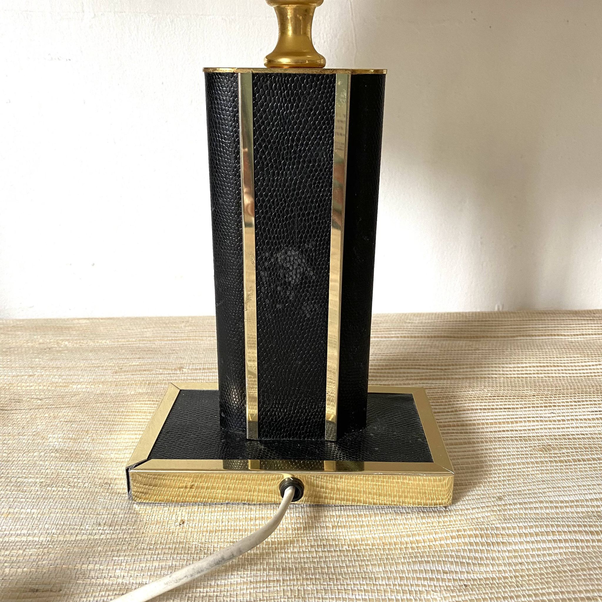 70s-80s living room lamp in leather and gold metal