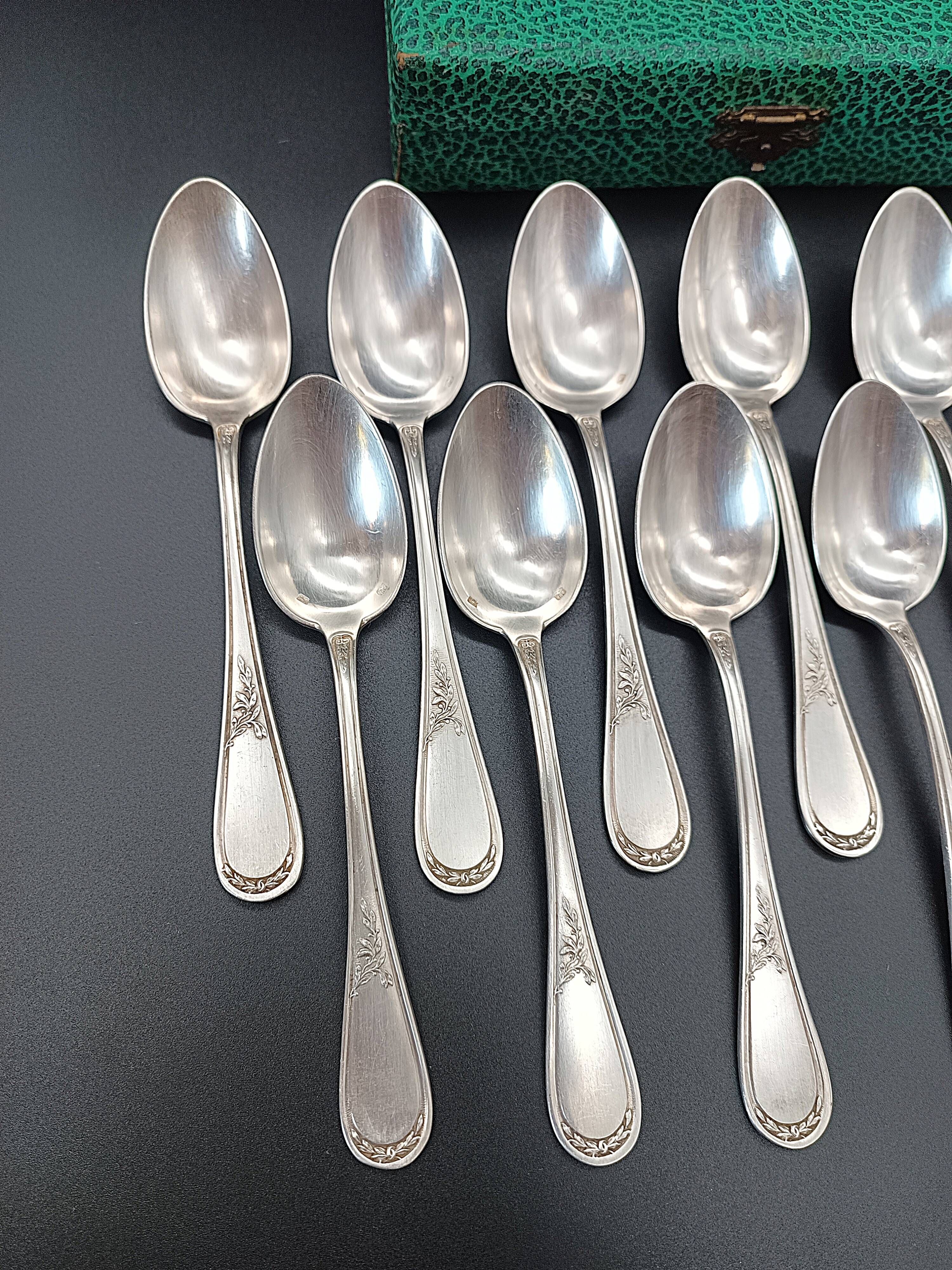 Box of 12 silver-plated metal teaspoons SFAM - Art Nouveau design (14.5)