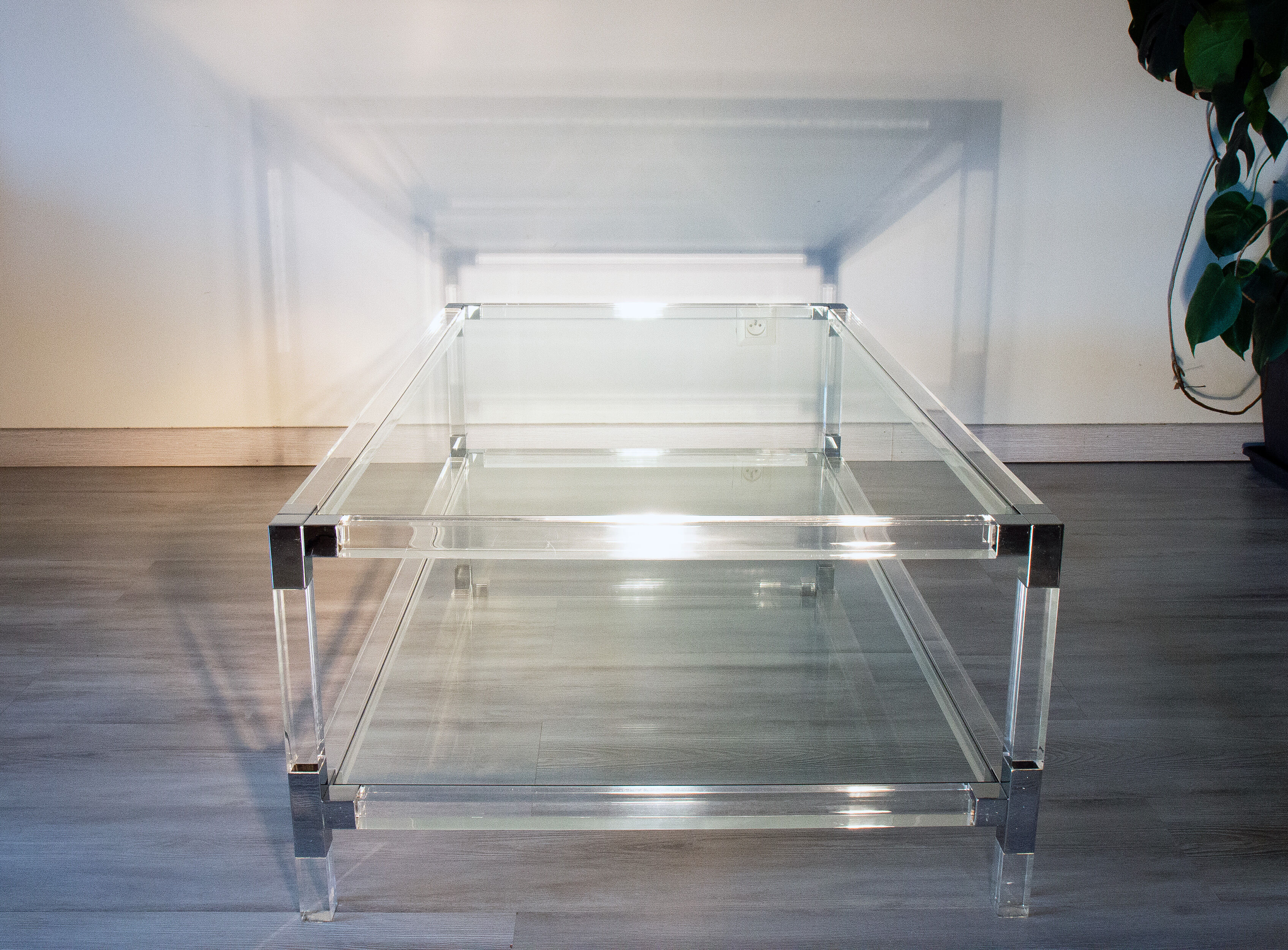 Glass and plexiglass coffee table, 1970-80