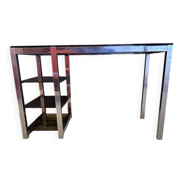 Bureau métal et verre fumé