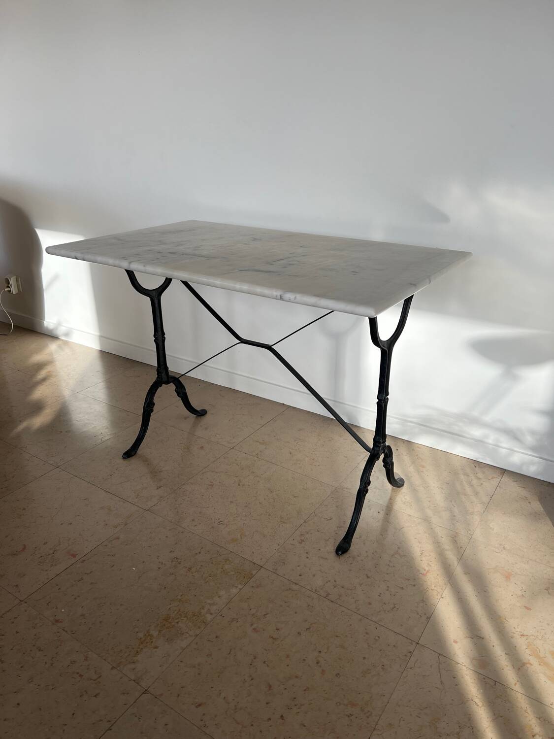 White marble bistro table, cast iron legs