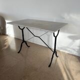 White marble bistro table, cast iron legs