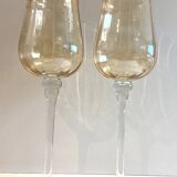 Duo of Tealight Holders Vases Candle Holders on Stand Blown Crystal Glass Amber