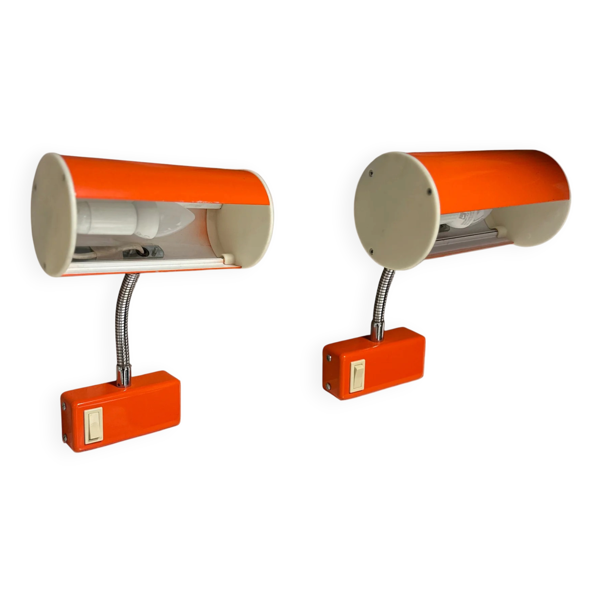 Pair of orange wall sconces from the 1970s by Ateljé Lyktan.