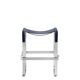 Contemporary Minimalist Bar Stool in Aged Silver Metal and Navy Blue Leather