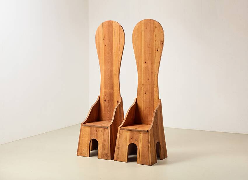 Mario Ceroli Pair of Fratina Chairs for Poltronova Italy 1972