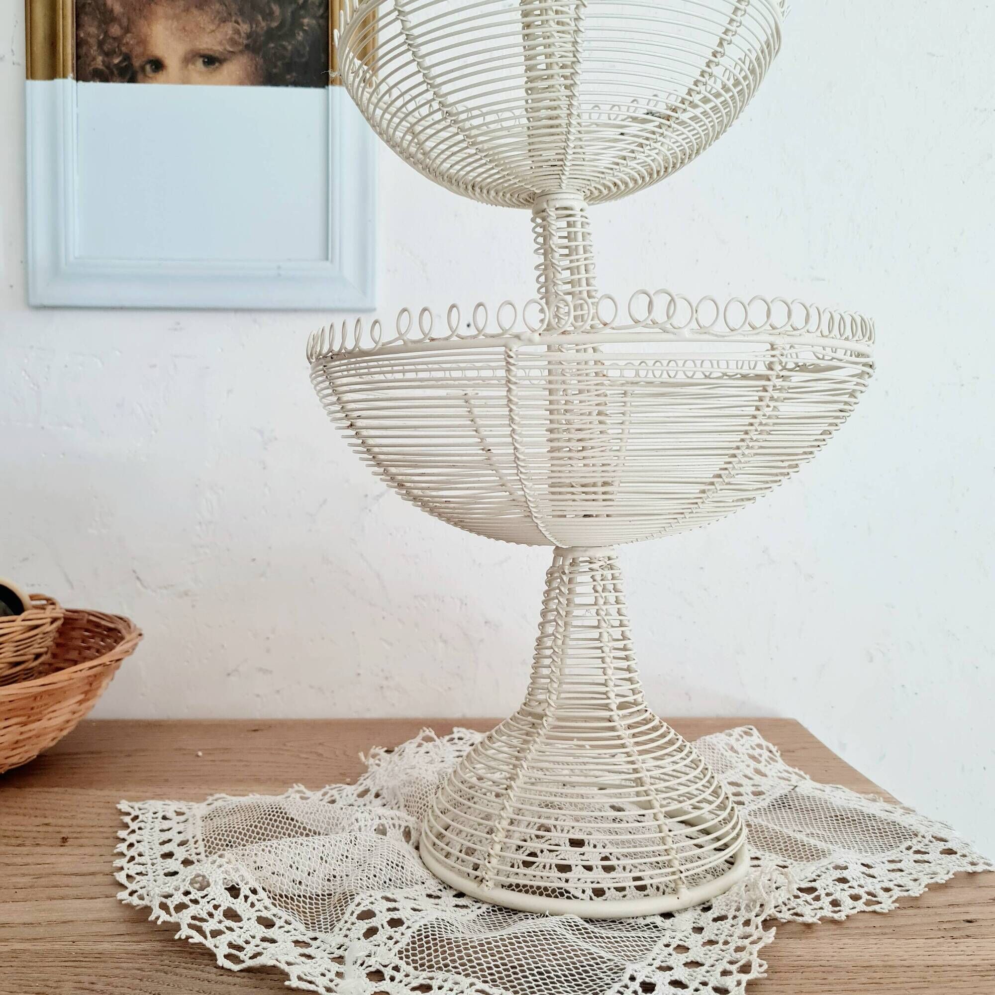 White metal fruit basket - old display