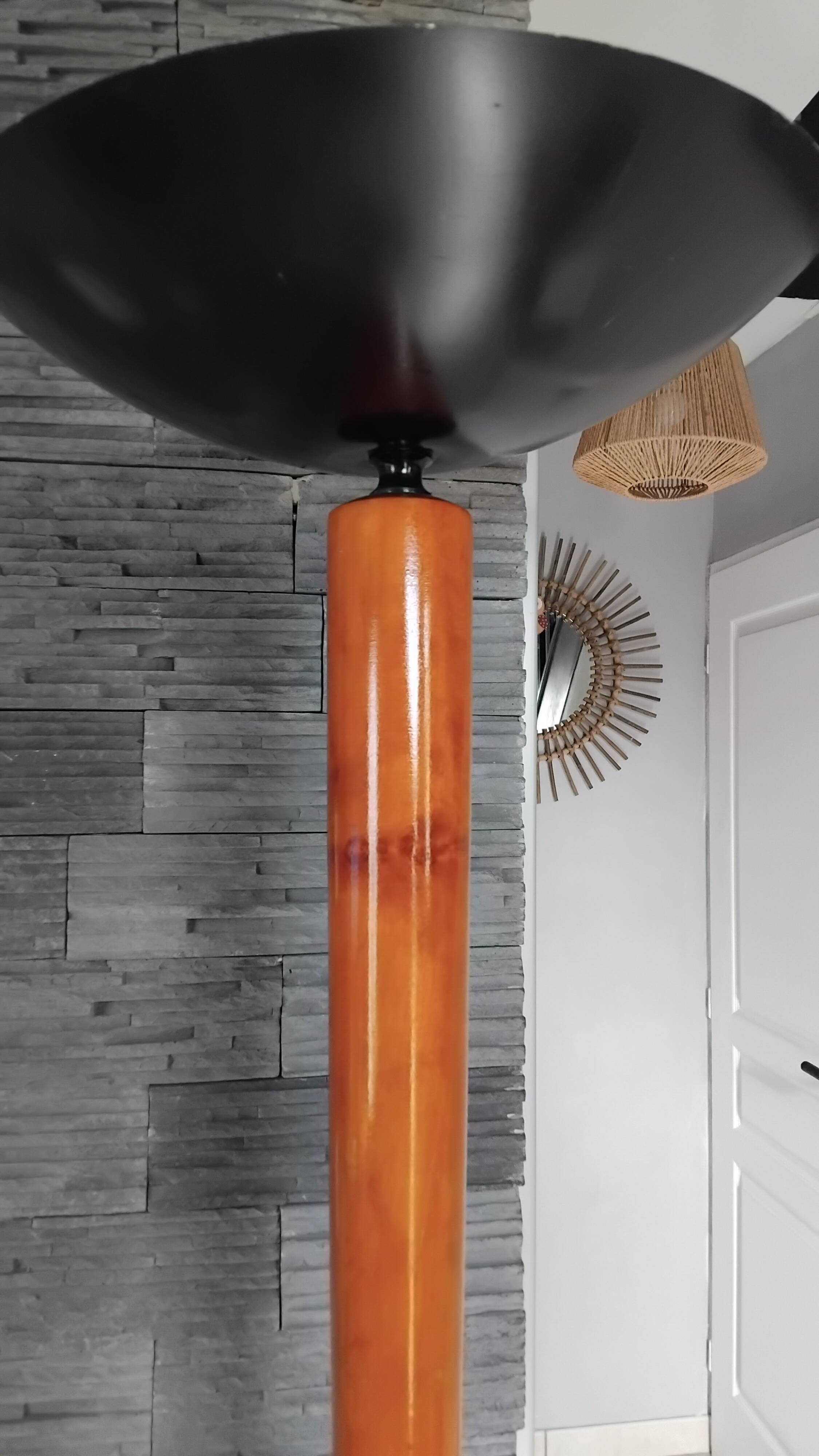 Vintage wooden metal floor lamp from the 80s.