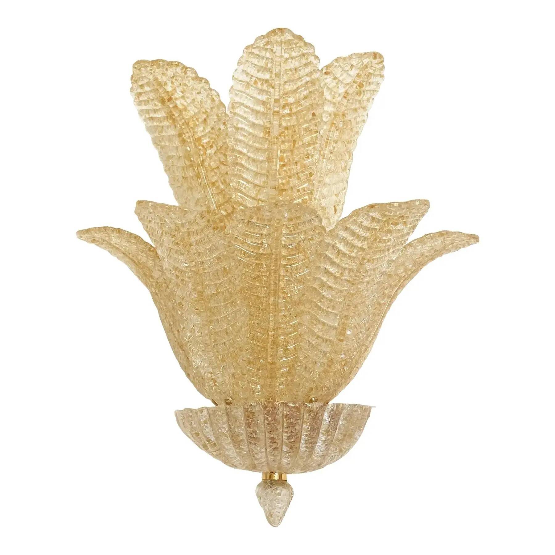 Gold “Graniglia” Leaf Murano Glass Wall Sconces in Venetian Style - a Pair