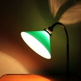 Vintage industrial vice lamp, green opaline.