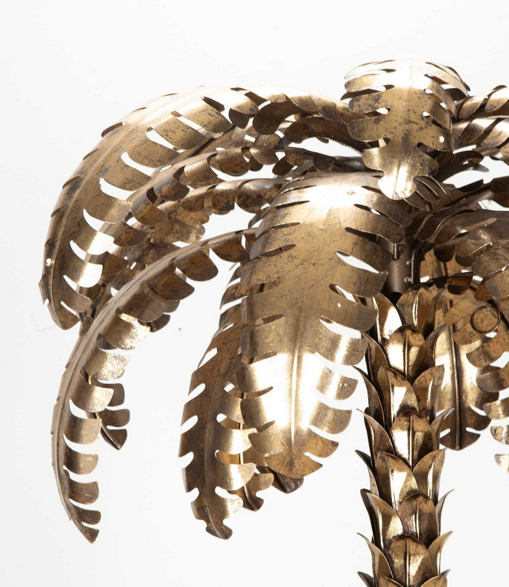 70s golden metal palm tree floor lamp