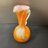 Marbled orange and white glass vase with applied handle – Art Deco