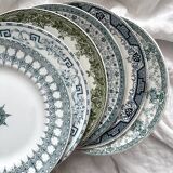 6 mismatched Saint Amand ironstone flat plates