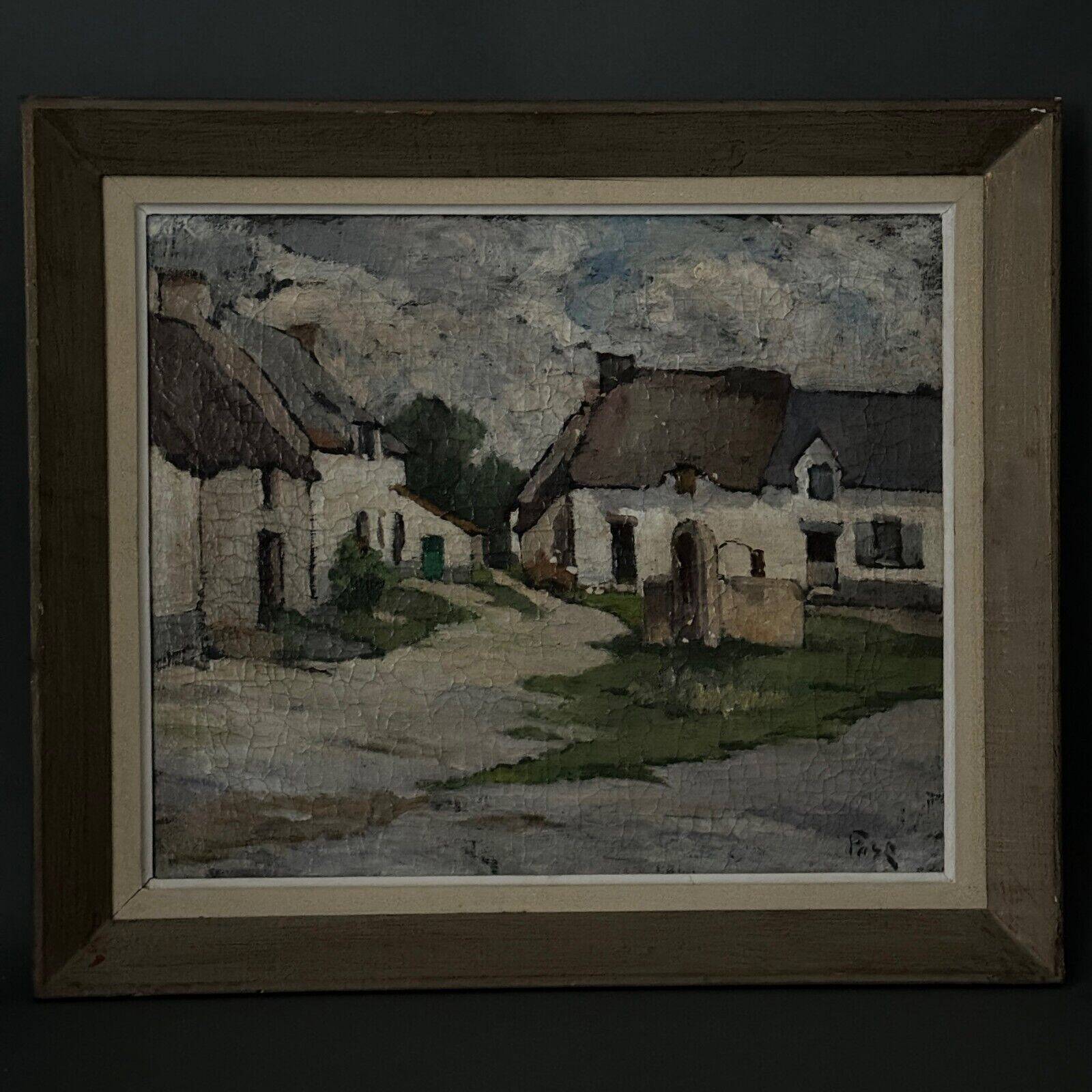 Oil on canvas of Breton farms by Pasquier, early 20th century