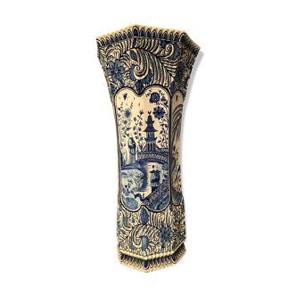 Umbrella holder vase earthenware Desvres nineteenth decoration Far East Pagoda 62.5 cm