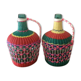 Paire de Dame-Jeannes en scoubidou