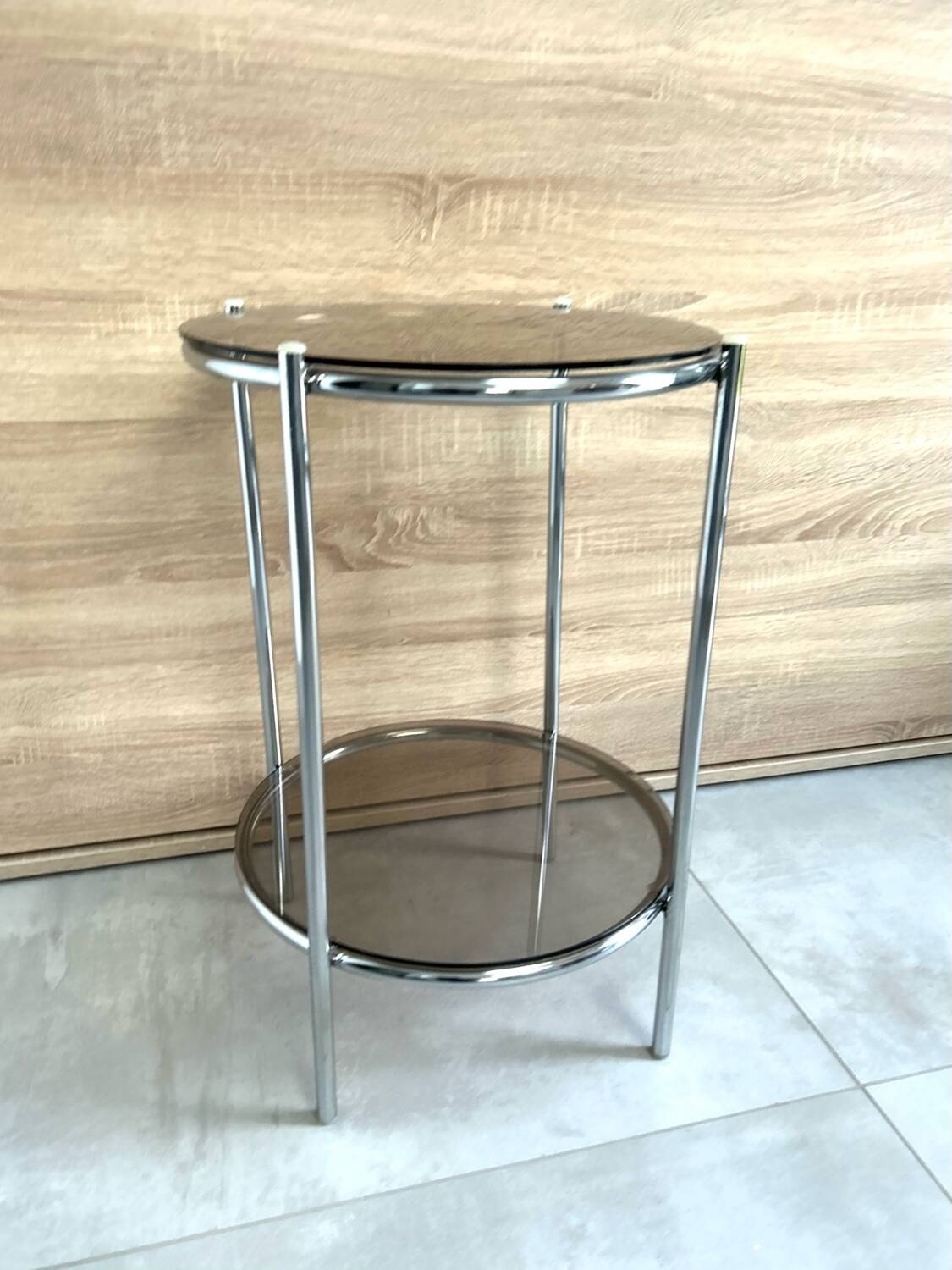 Round console 1970 chrome tube and smoked glass perfect condition