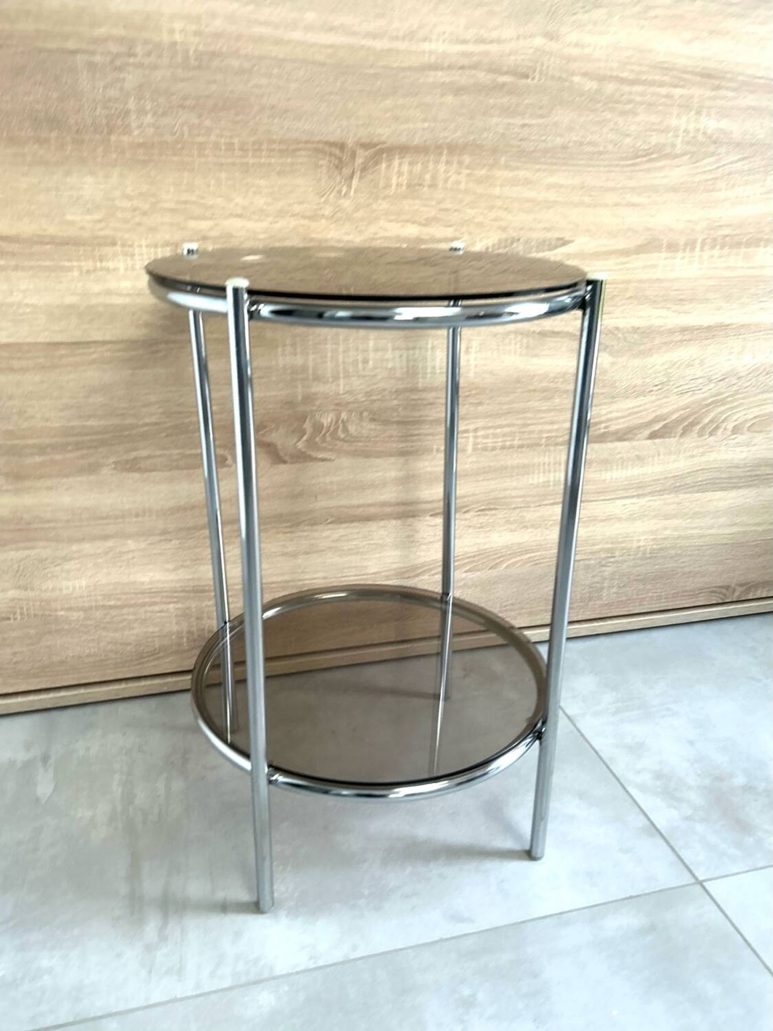 Round console 1970 chrome tube and smoked glass perfect condition