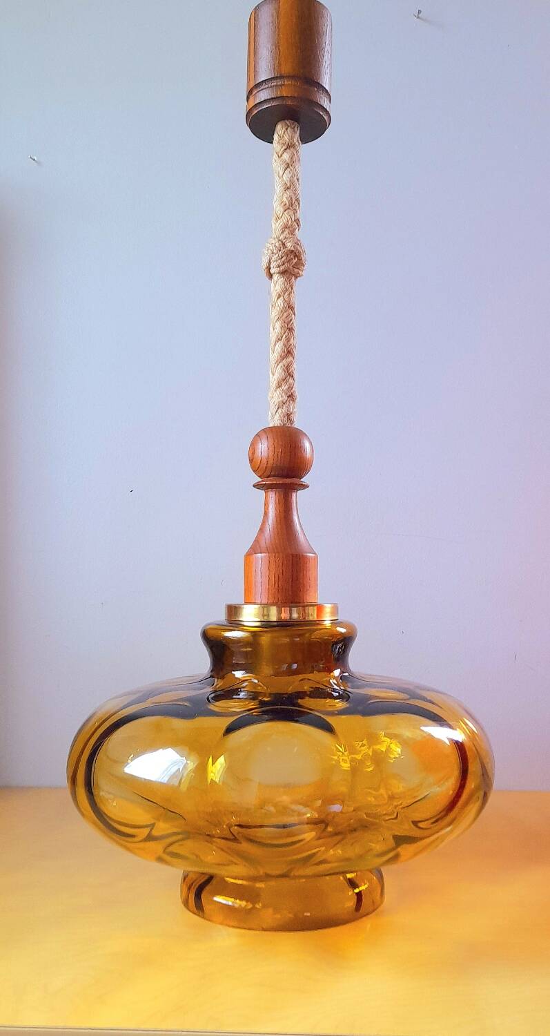Veb narva suspension in amber glass 70s