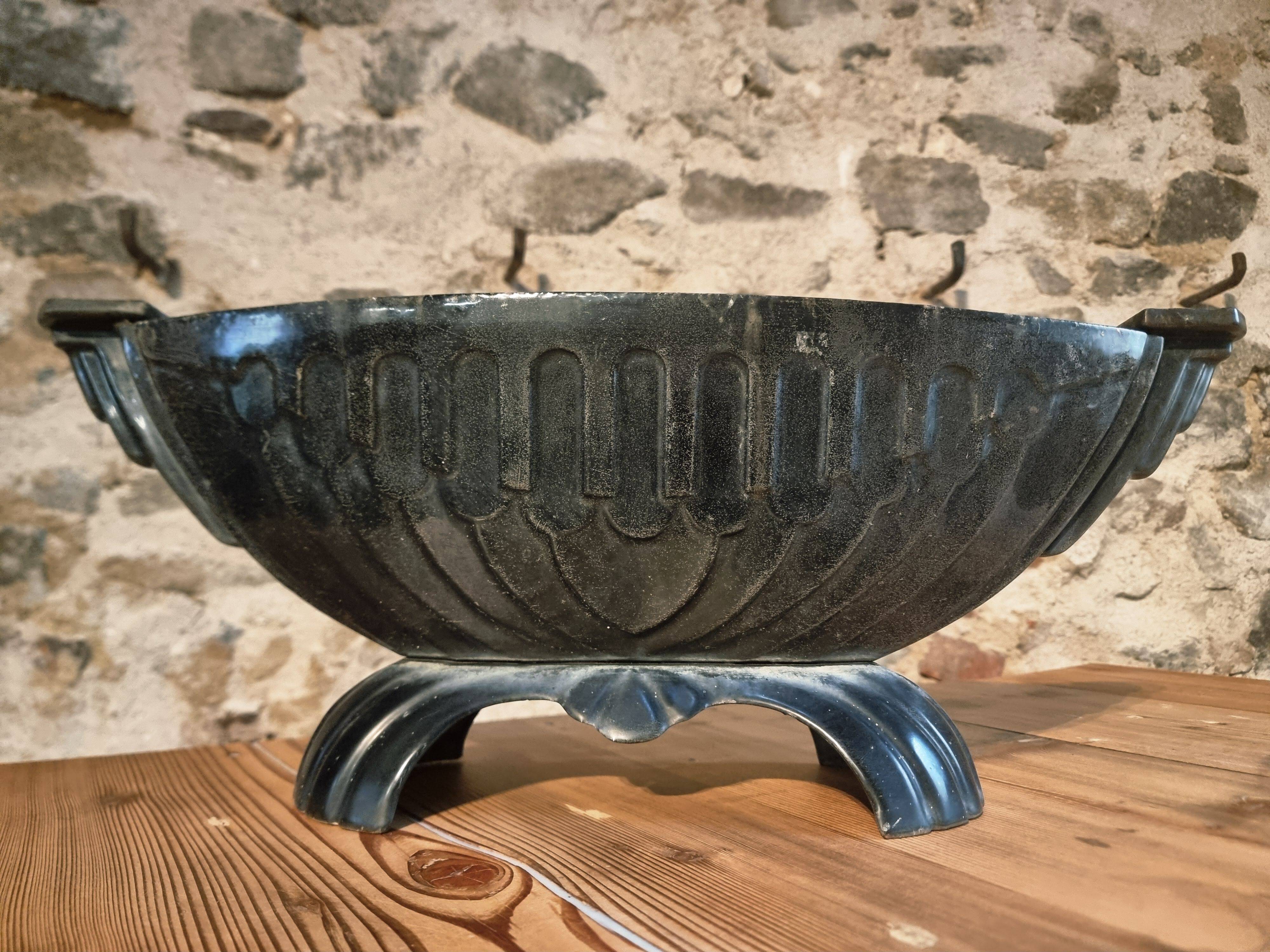 French Art Deco cast iron enamel planter – 1920s–1930s