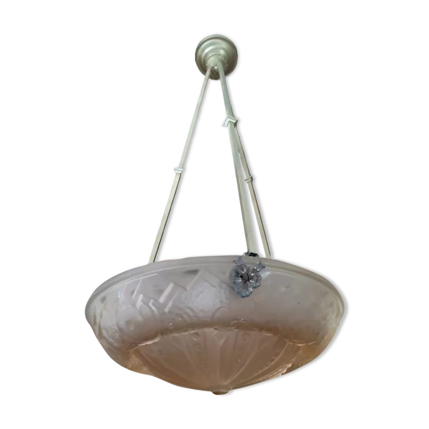 Chandelier Muller Lunéville golden support saucer pink glass paste DP 1122321