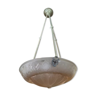 Chandelier Muller Lunéville golden support saucer pink glass paste DP 1122321