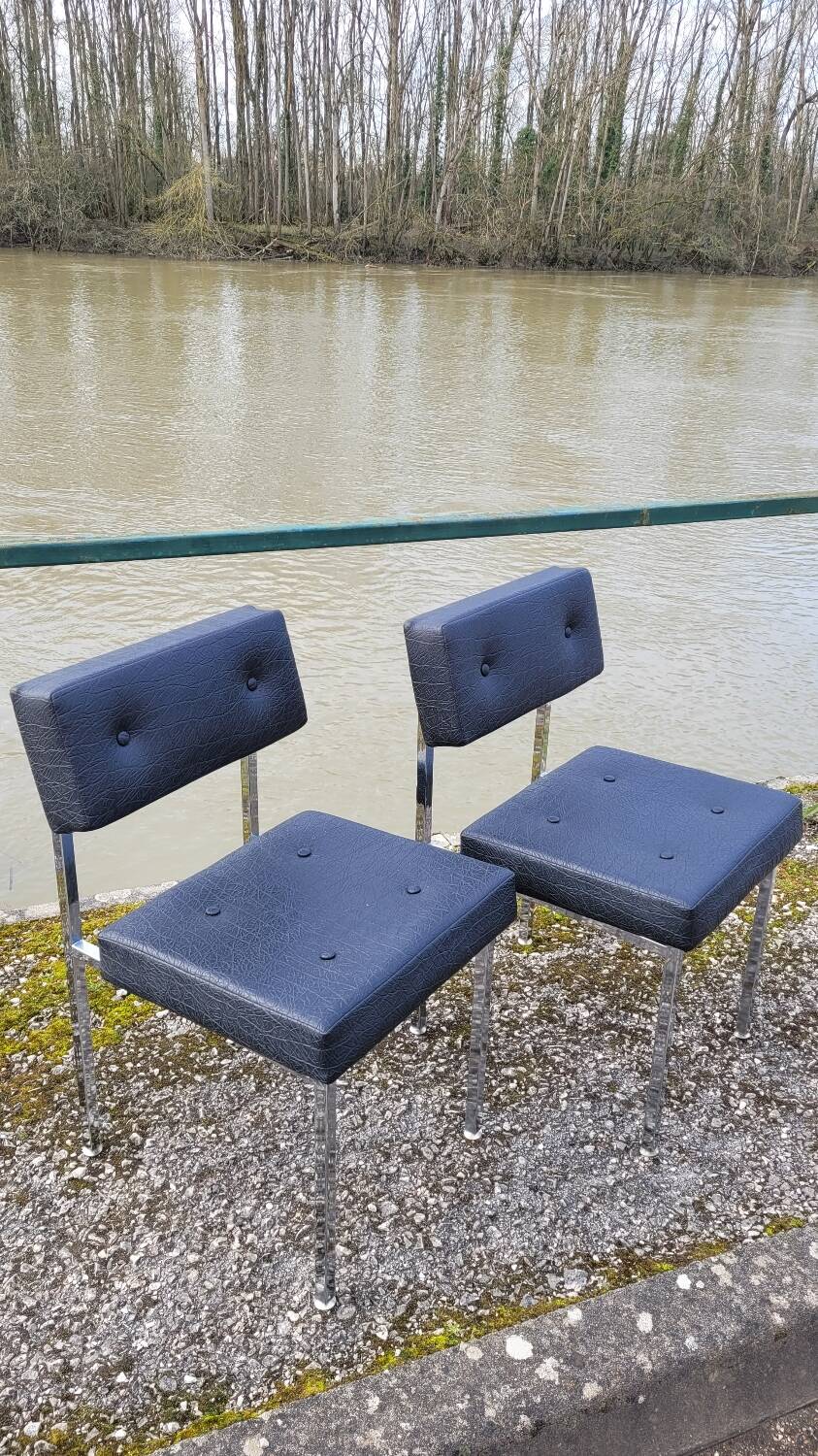 Pair of chromed design skai chairs - 1950s