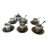 6 tasses à café + sucrier support étain