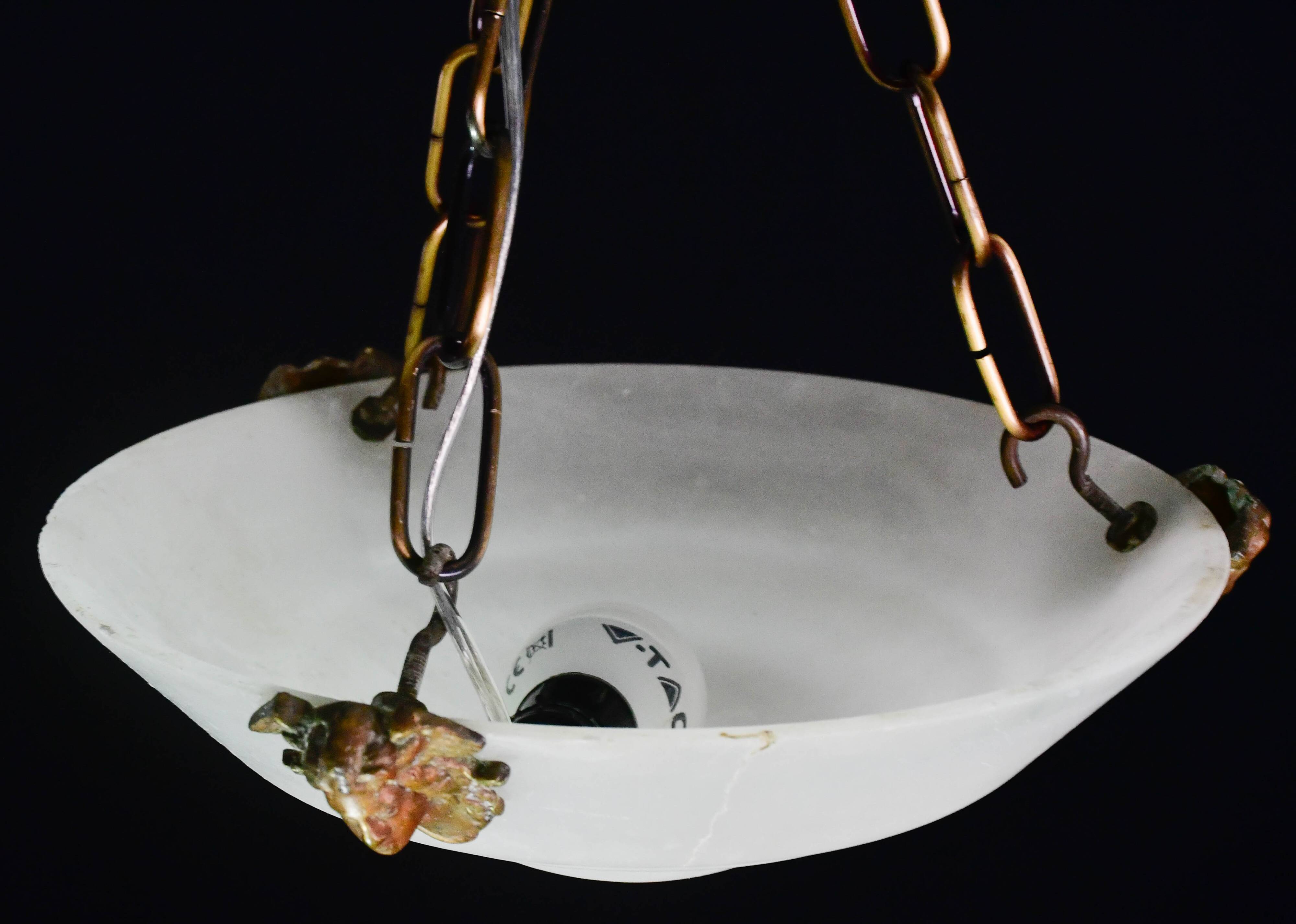 Charming white Art Deco alabaster pendant, 1940s