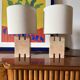 Hollywood regency pink marble set of 2 table lamps, France 1970s
