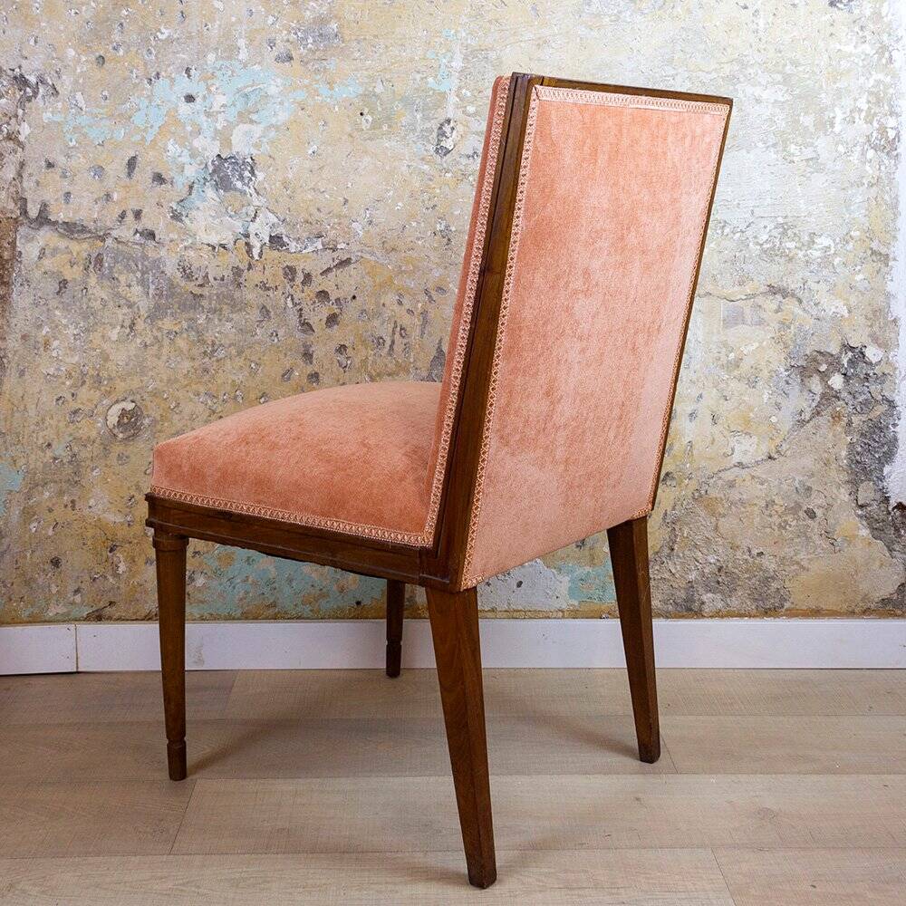 Spanish Chair in Walnut with Velvet Pink Seat, 1940s