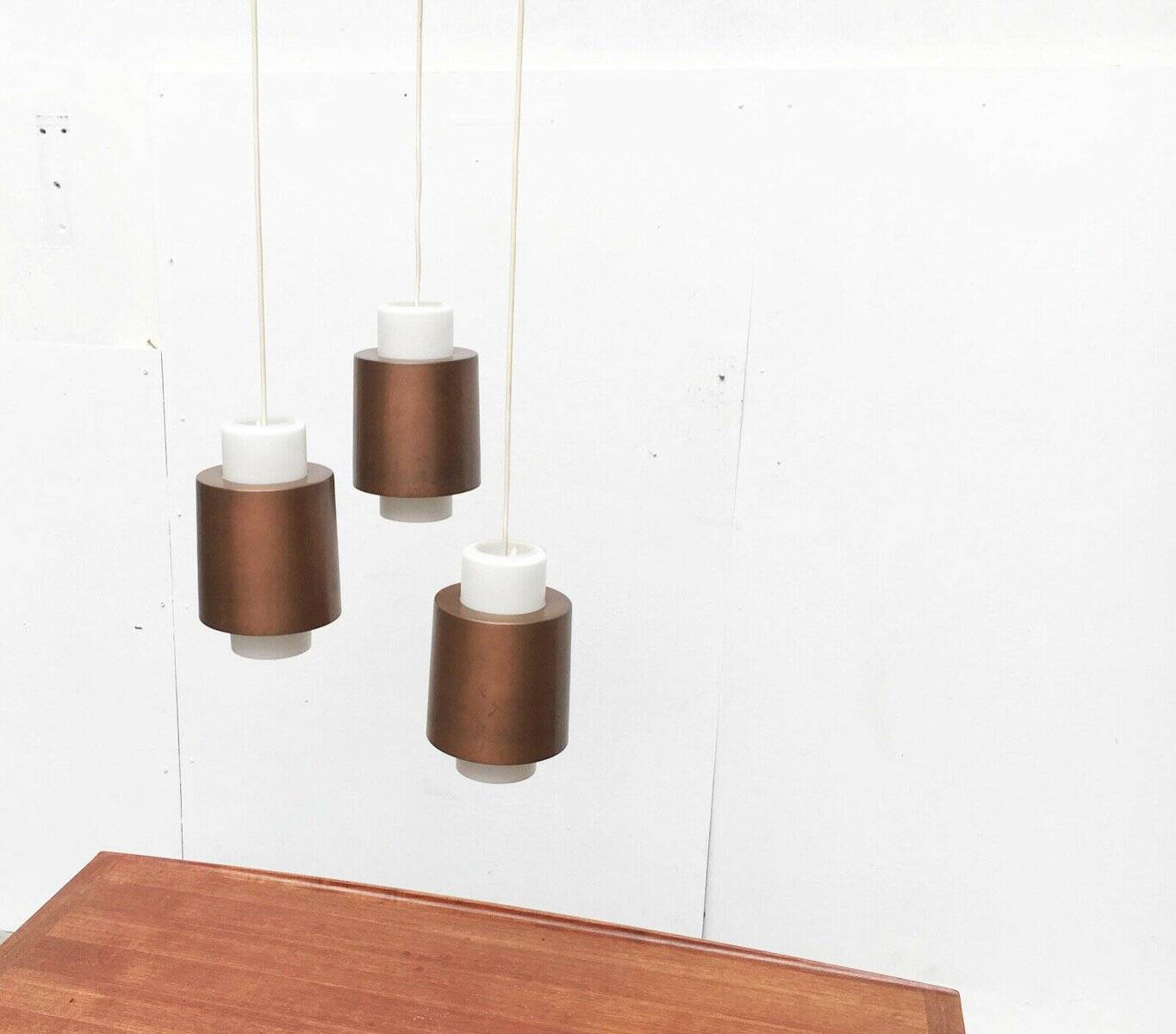 Triple cascade pendant lamp in copper and glass from the modern German space age of the mid-century by Staff, 1960s.