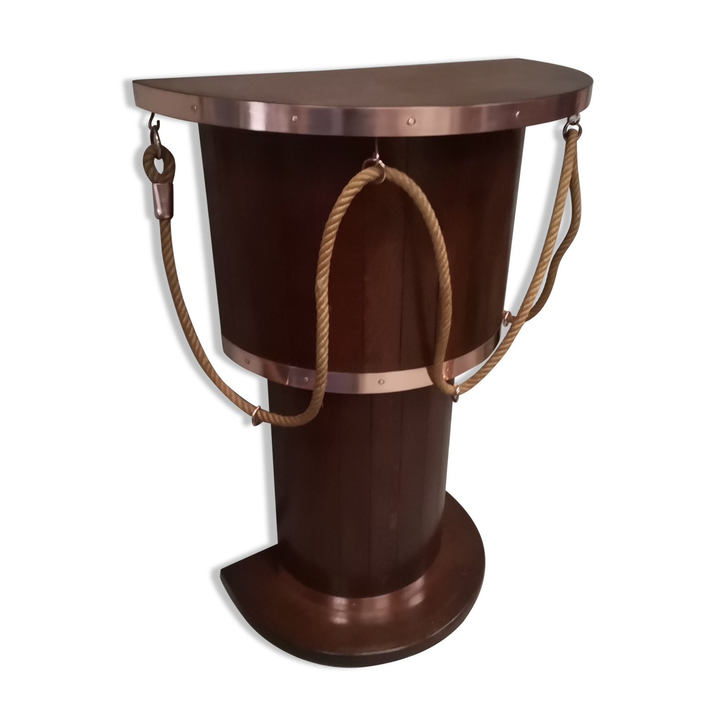 Dutch boat bar solid oak and red copper 1940 1950 art deco