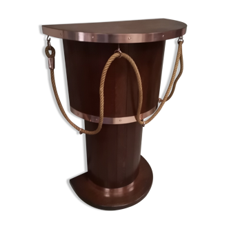 Dutch boat bar solid oak and red copper 1940 1950 art deco