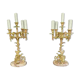Pair of gilt bronze chandeliers, marble bases.