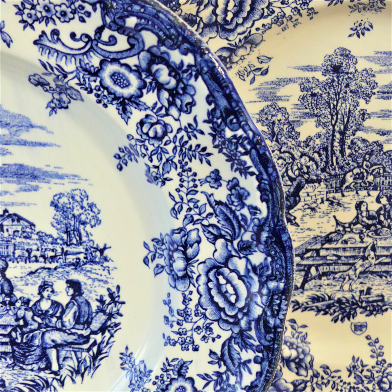 Five English porcelain style table plates